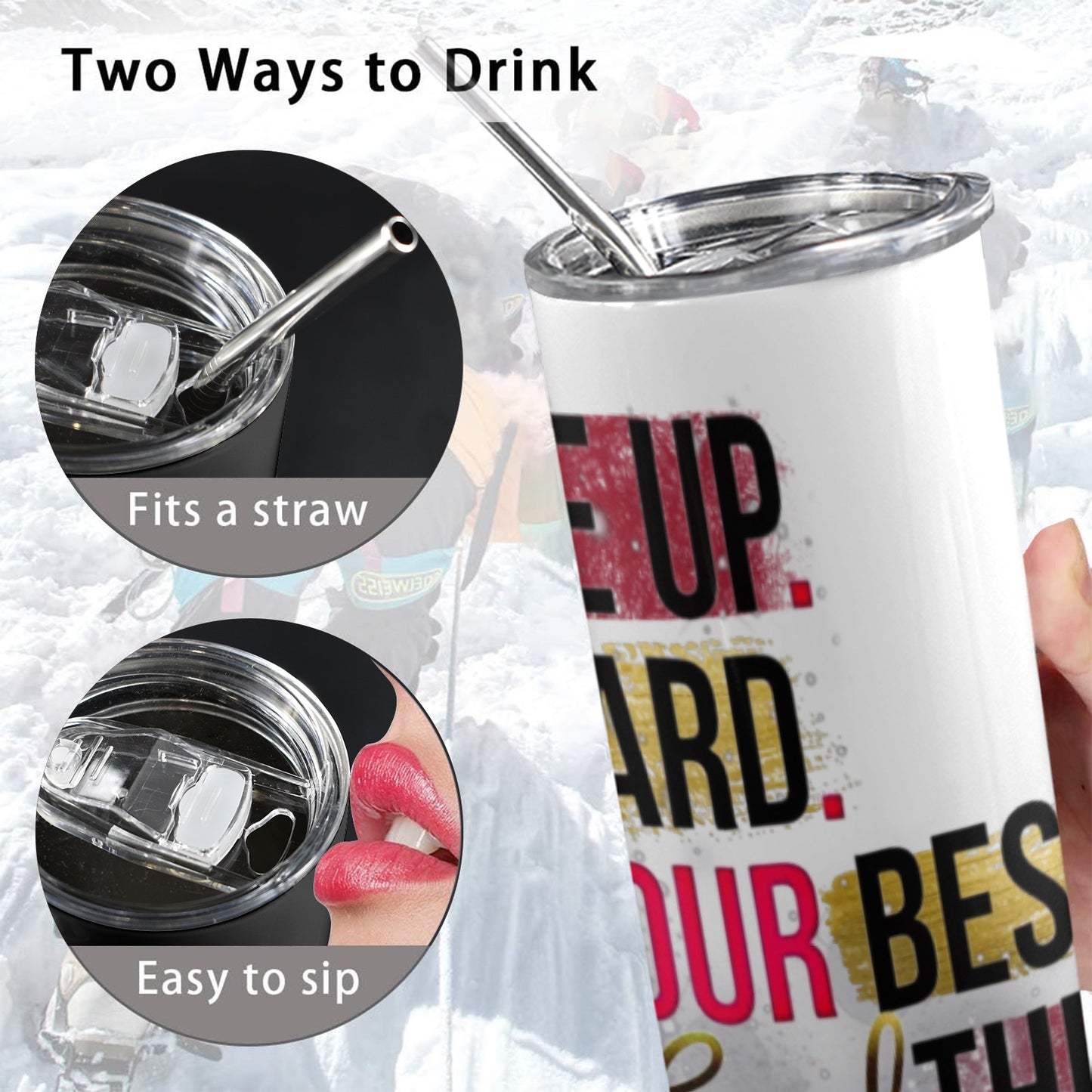 Wake up. Go hard. Do your best. Give God The Rest. 20oz Tall Skinny Tumbler with Lid and Straw
