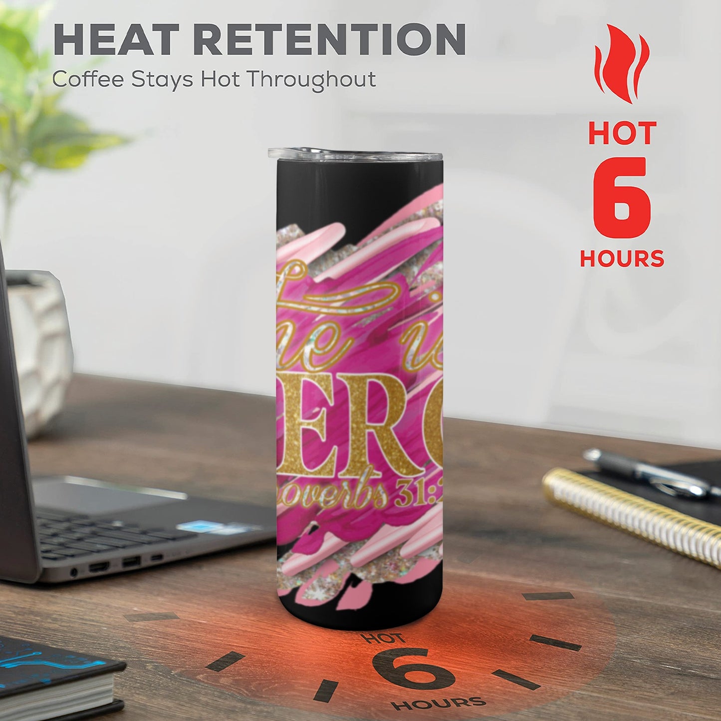 Black She is Fierce 20oz Tall Skinny Tumbler with Lid and Straw