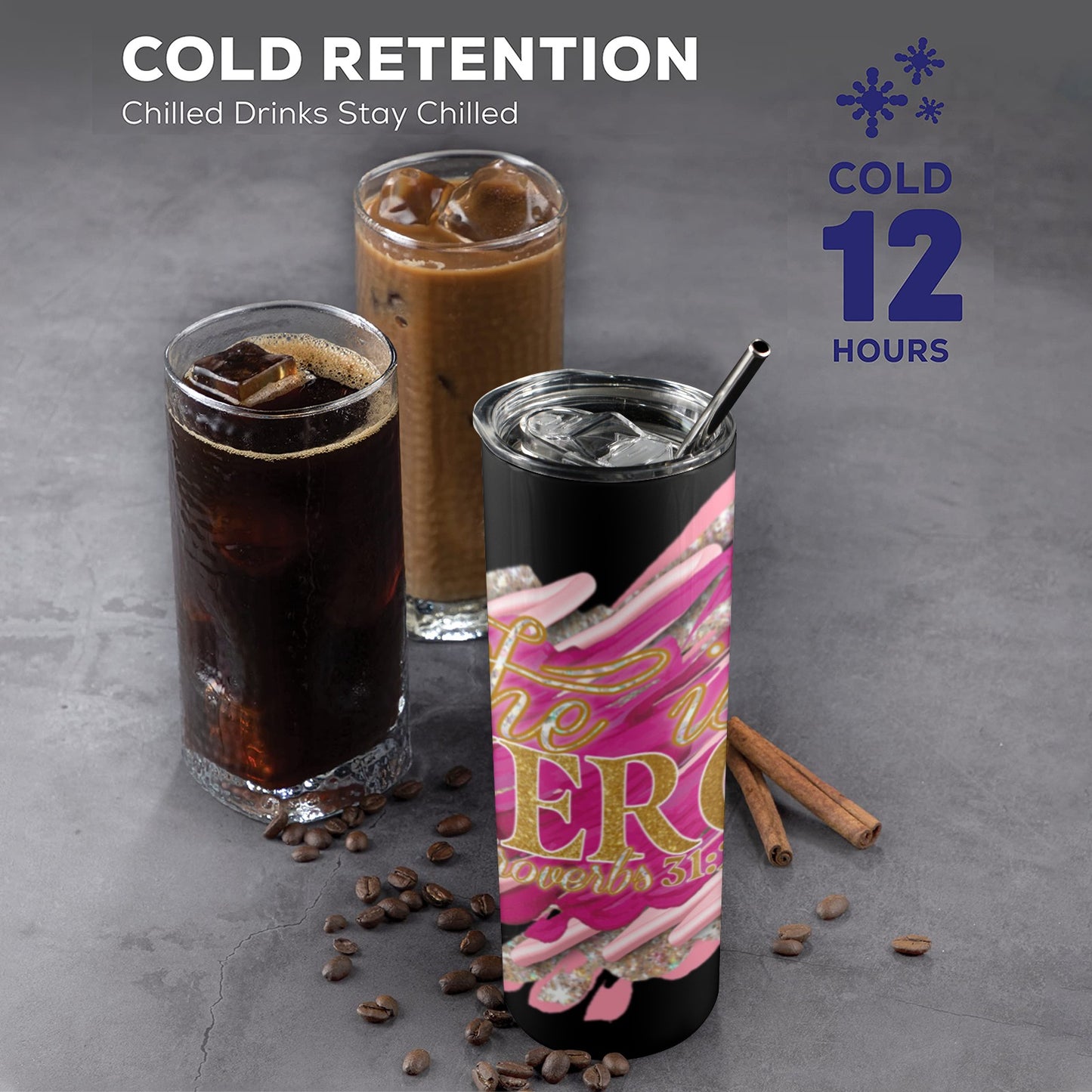 Black She is Fierce 20oz Tall Skinny Tumbler with Lid and Straw