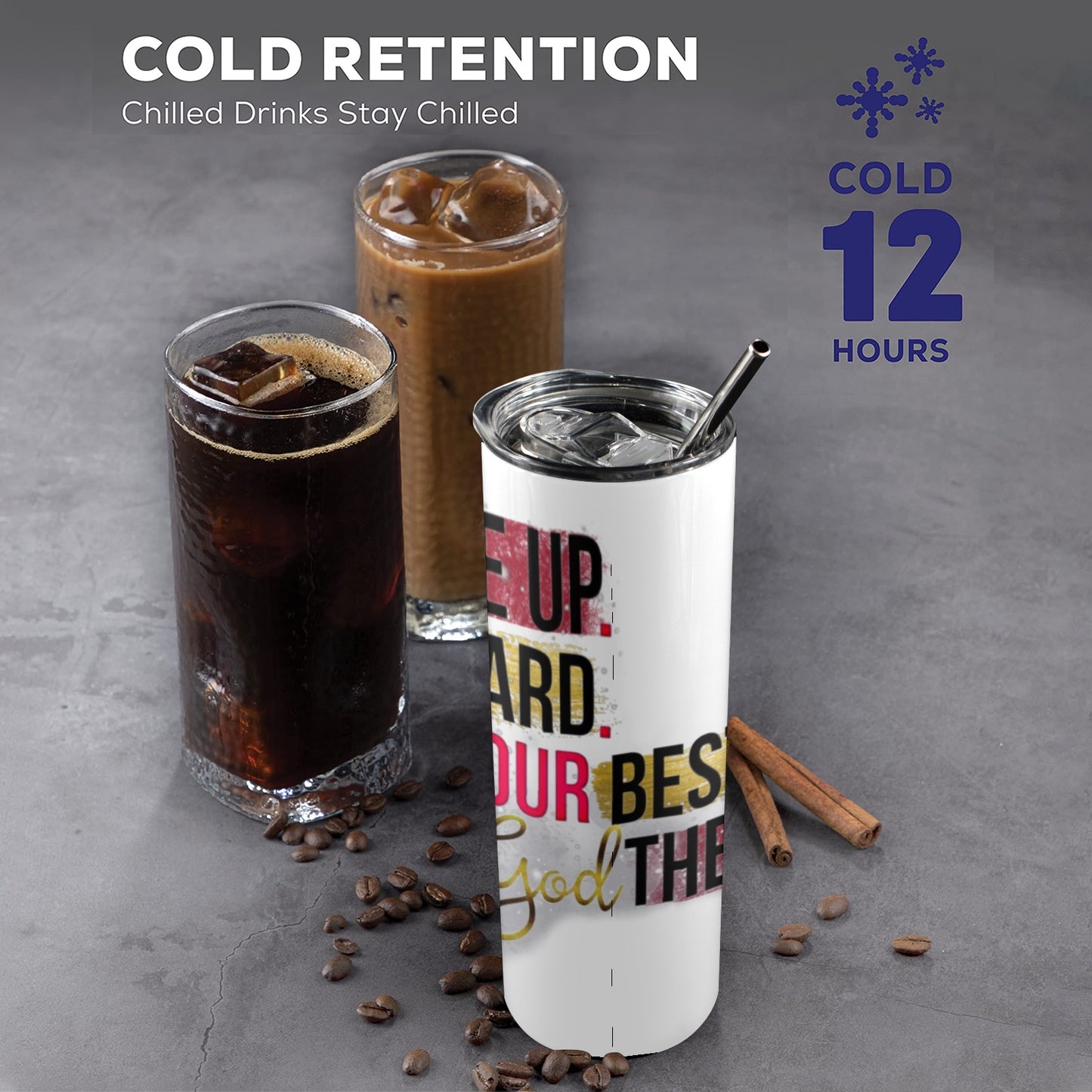 Wake up. Go hard. Do your best. Give God The Rest. 20oz Tall Skinny Tumbler with Lid and Straw