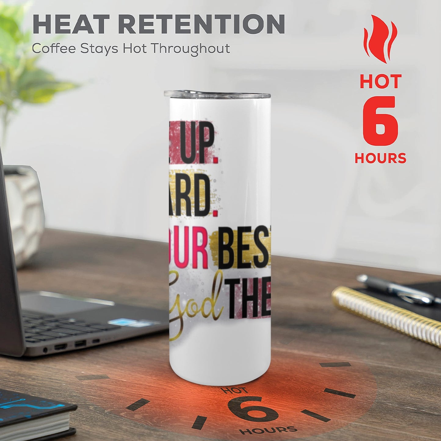 Wake up. Go hard. Do your best. Give God The Rest. 20oz Tall Skinny Tumbler with Lid and Straw